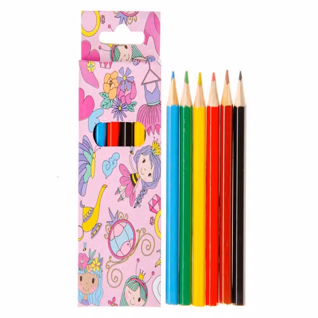 LG-Imports Princess Multicolour and White Wax Wood Coloured Pencils for Children, 12 Pack of 6 Pieces, H 9 cm