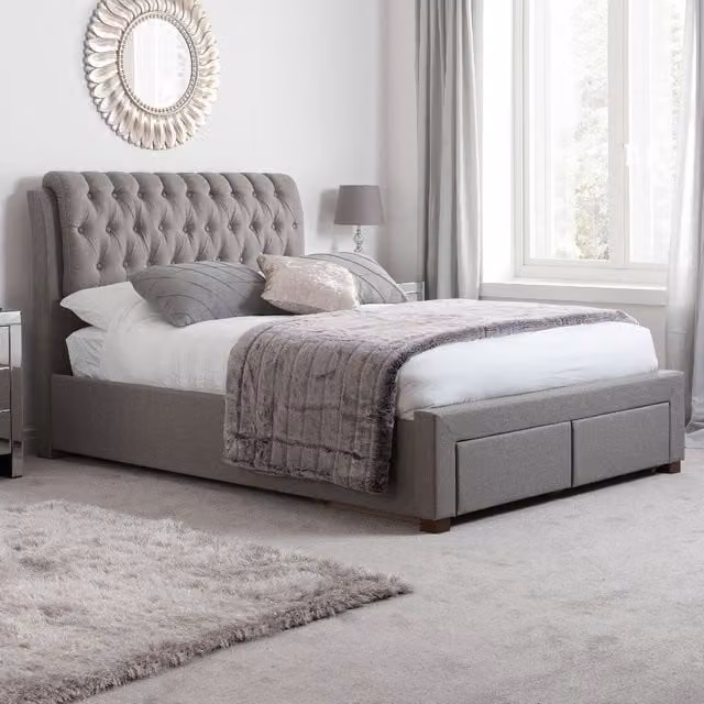 Birlea Valentino Upholstered Fabric Storage Bed Frame with Drawers, Grey, 180 x 200 cm – 1