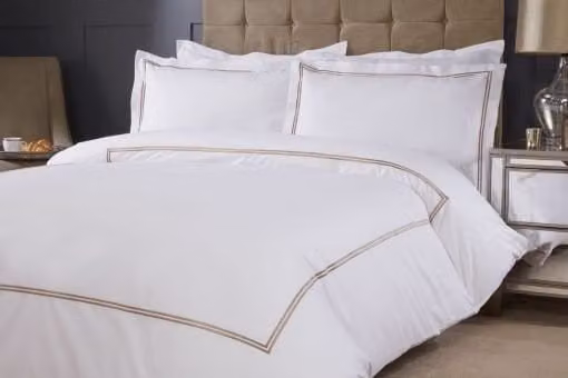 New Edge Blinds Carlton Embroidered Duvet Set in Brown and White, W/D/H: 90 x 200 cm