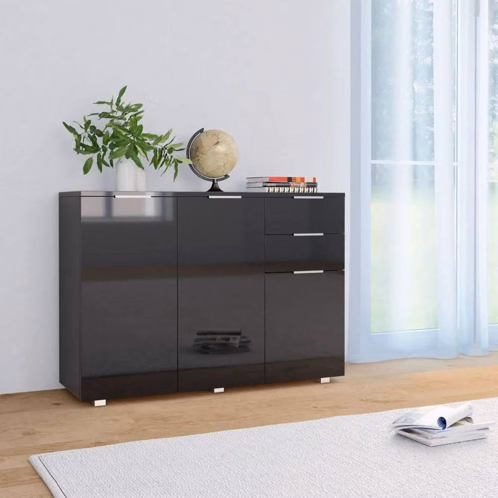 Berkfield Home Modern High Gloss Black Sideboard W/D/H: 107 x 35 x 76 cm – 2