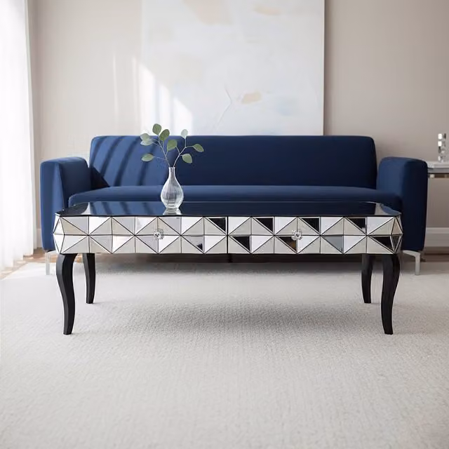 Orsina Geometric Silver and Black Glass Coffee Table – 1