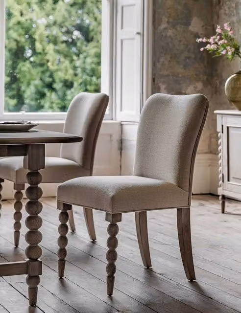 Gallery Direct Set of 2 Artisan Fabric Dining Chairs in Beige with Oak and Acacia Wood Frames