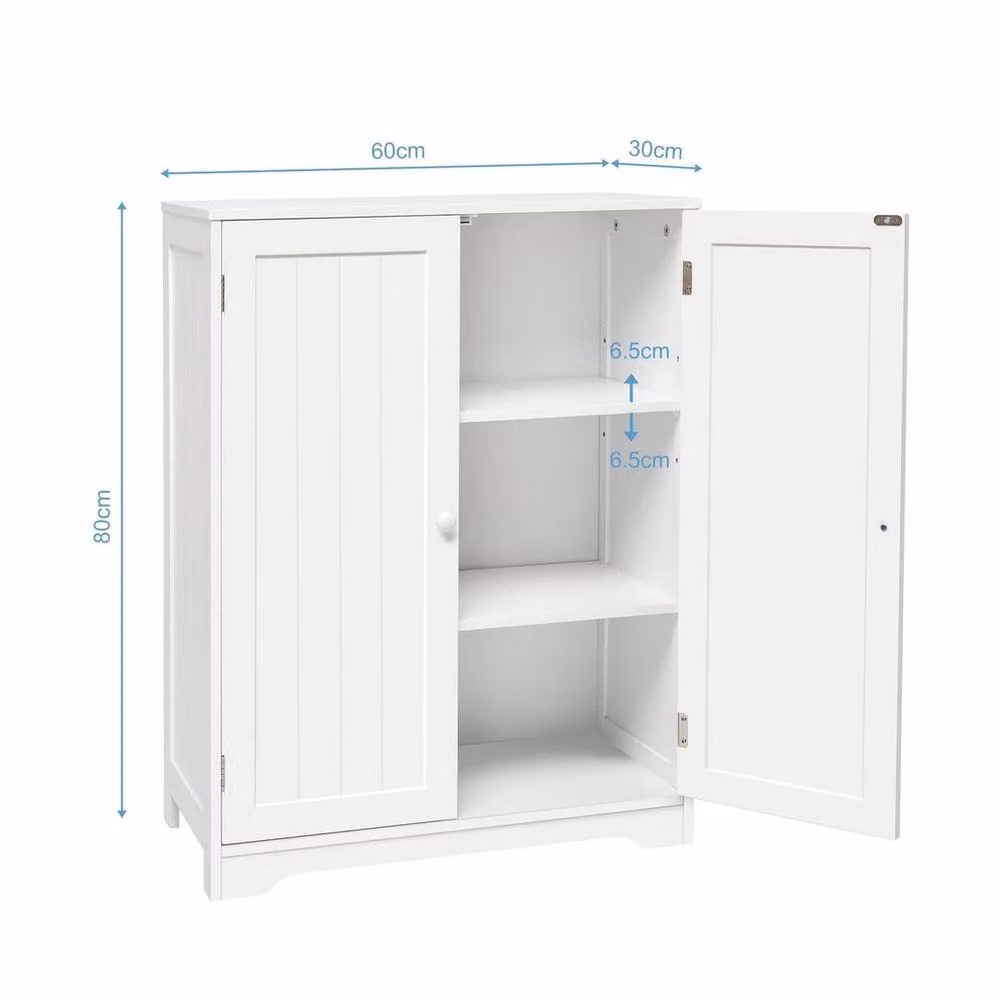 KORVIXA White Glossy Bathroom Cabinet Sideboard with Hinged Doors and Internal Shelves – 2