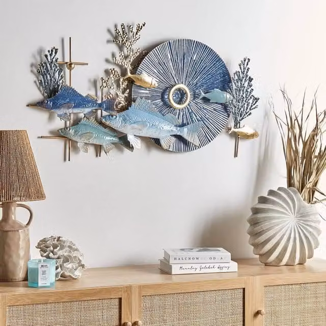 Wyld and Coco Blue and Gold Metal Handmade Abstract Animal Wall Art – 1
