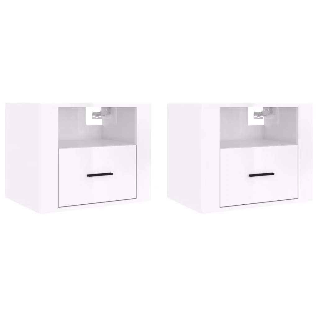 Berkfield Home Set of 2 Wall-mounted Bedside Cabinets in High Gloss White, W/D/H: 50 x 36 x 40 cm – 2