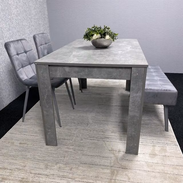 KOSY KOALA Grey Modern Rectangular Dining Table Set with 2 Chairs and 1 Bench, W/D/H: 120 x 77 x 75 cm