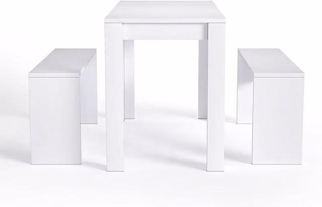 Garden Sanctuary Modern 3 Piece Dining Room Table and Benches Set in White