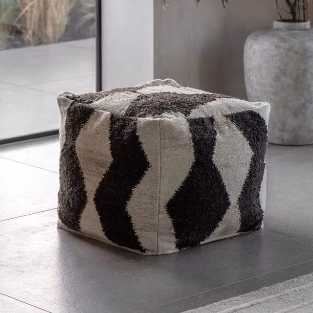 Terrys Soft Body Geometric Cube Pouffe in Black and Beige, W/D/H: 50 x 50 x 50 cm