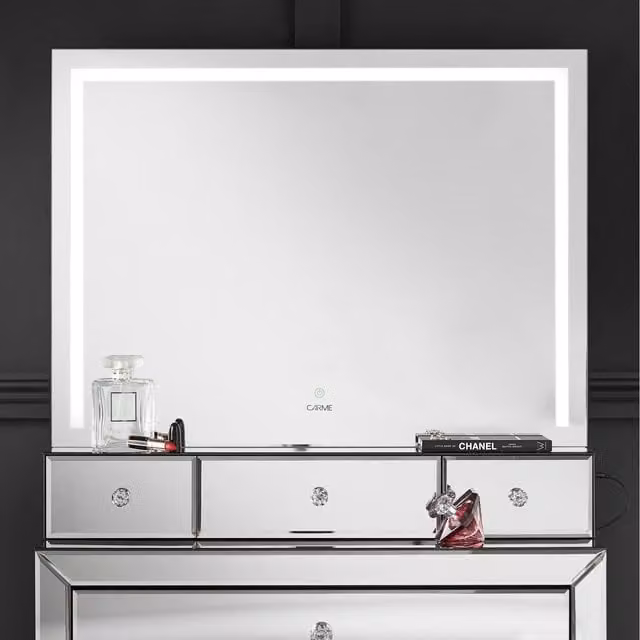 CARME Callie Silver LED Tabletop Touch Sensor Mirror with Dimmable Light