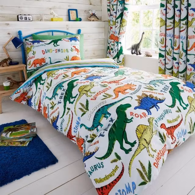 Happy Linen Company Kids Animal Graphic Reversible Duvet Cover and Pillowcase Set, Blue and Multicolour, W/D/H: 200 x 200 cm, Pillowcase: 50 x 75 cm