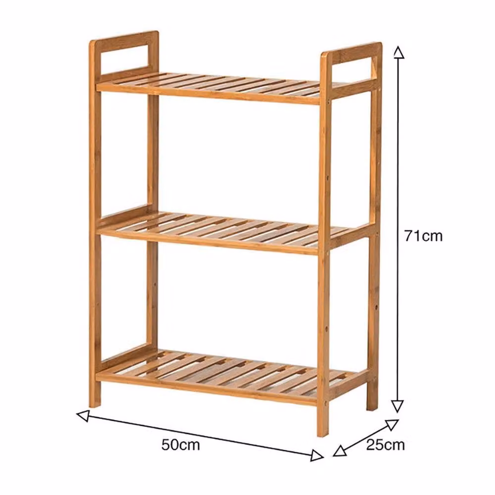 NESTLUNE 3 Tier Wooden Storage Shelving Shelf in Brown, W/D/H: 71 x 50 x 25 cm – 2