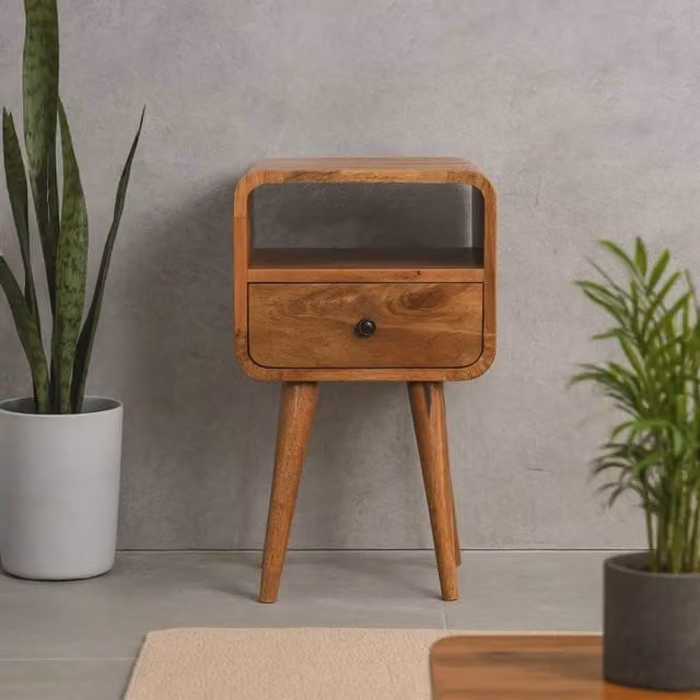 Wyld Haus Trento Mini Bedside Table in Brown Oak and Mango Wood, W/D/H: 30 x 30 x 55 cm