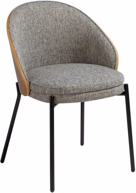 Angel Cerda Grey Fabric Dining Chair with Walnut Veneer and Black Accents