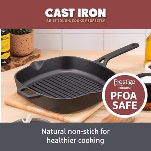 Prestige Black Cast Iron Grill Pan, 25 cm, Oven Safe – 2