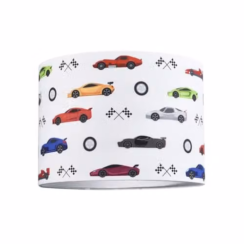 Happy Homewares Modern Multicolour Racing Cars Kids Round Fabric Drum Lamp Shade, Diameter: 25 cm