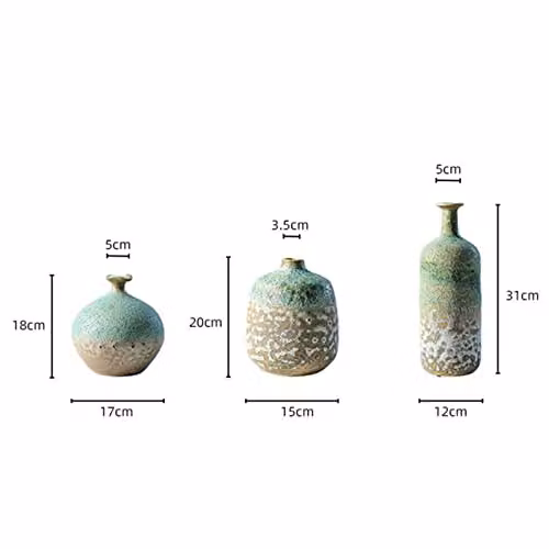 JINGYAN Handmade Ceramic Stoneware Flower Vase in Green, H 18 cm x W 17 cm x D 17 cm – 2