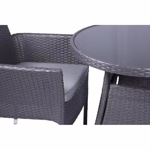 Royalcraft Malaga 3 Piece Round Bistro Set in Slate Grey with Cushions, H73 x W70 x L70 cm – 3