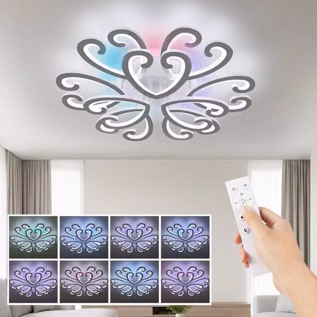 PAWNORA Modern White Crystal Ceiling Light with RGB Backlight