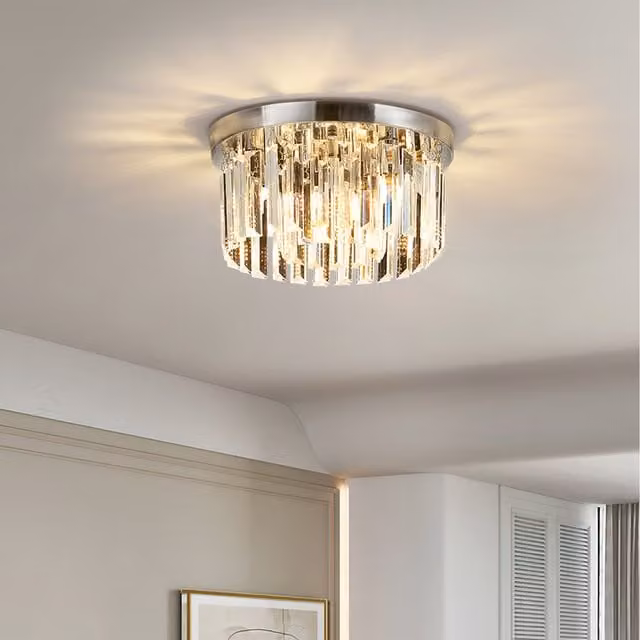 Komore Crystal Ring Ceiling Light in Silver and Chrome, Diameter: 30 cm