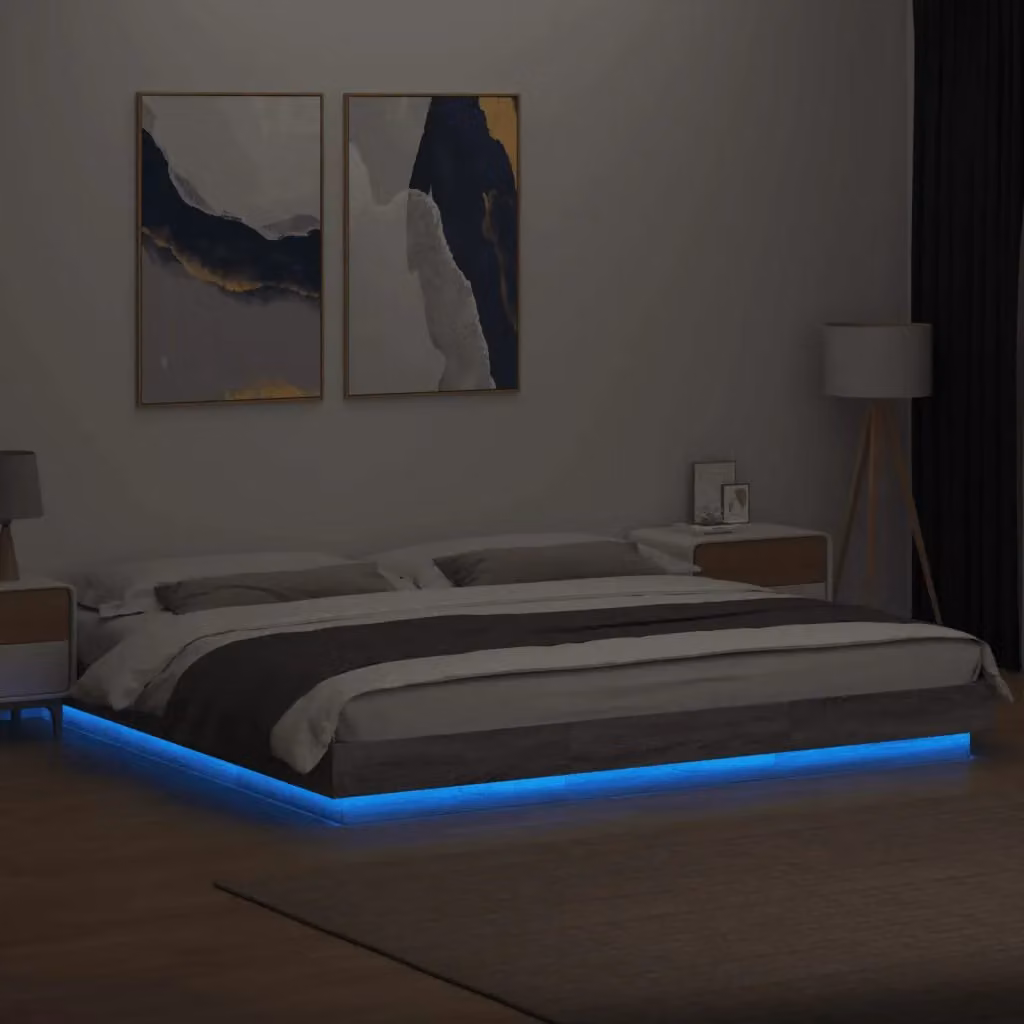 Berkfield Home Super King Bed Frame in Grey Sonoma with LED Under-Bed Lighting and USB Charging Ports, W/D/H: 180 x 200 cm – 3