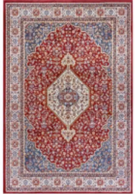 THE RUGS Orient Low Pile Medallion Design Oriental Rug, Multicolour Red and Blue, W: 57 cm, L: 90 cm