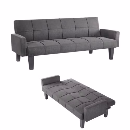 Home Detail Levine 3 Seater Click Clack Sofa Bed in Dark Grey Fabric