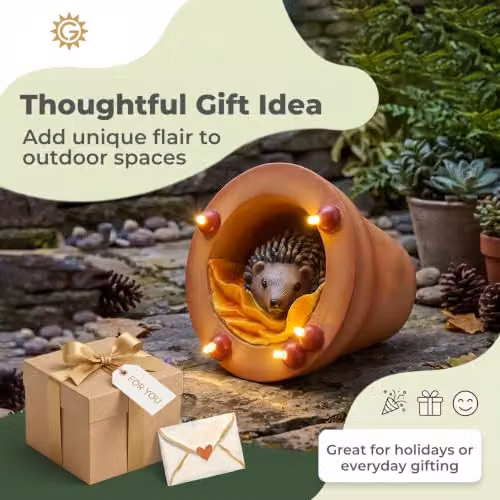 Emitto Hedgehog Solar LED Garden Ornament, Brown Resin Statue – 6