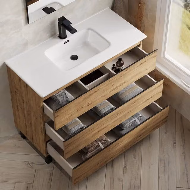 Banyetti Vatilla 1000mm Floorstanding Vanity Unit with Athena Basin in Ostippo Oak Light Oak – 1