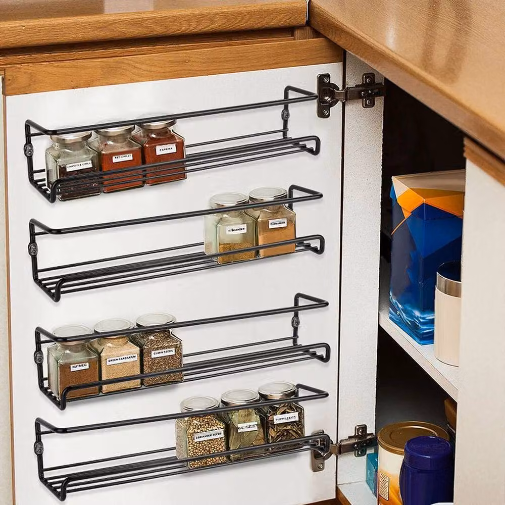 KORVIXA Wall Mounted Black Metal Seasoning and Spice Hanging Rack Organiser – 3