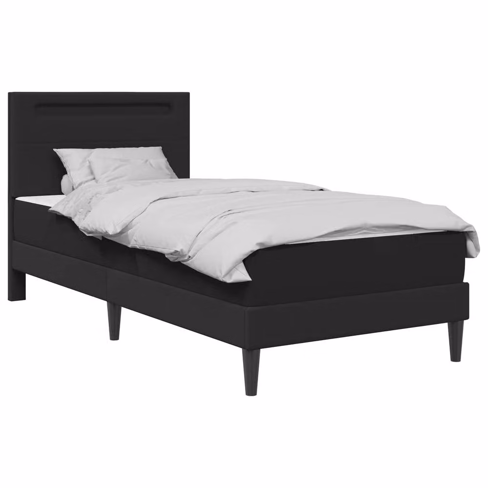 Berkfield Home Black Faux Leather Bed Frame with Under-Bed LED Strip Lights, W/D/H: 90 x 190 cm – 2