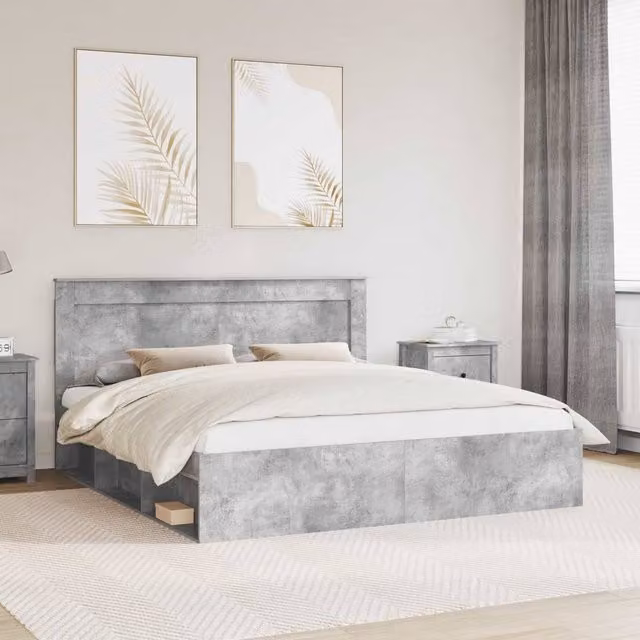 Berkfield Home Modern Bed Frame with Headboard in Grey Solid Pine and Engineered Wood, W/D/H: 180 x 200 cm