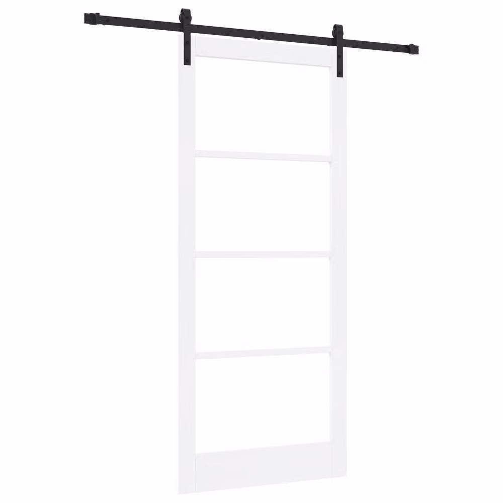 Berkfield Home Orkdal Modern Sliding Door with Hardware Set in White Lacquered Solid Wood and Glass – 2
