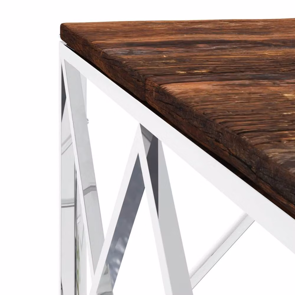 Berkfield Home Industrial Square Coffee Table in Silver with Stainless Steel and Reclaimed Solid Wood – 4