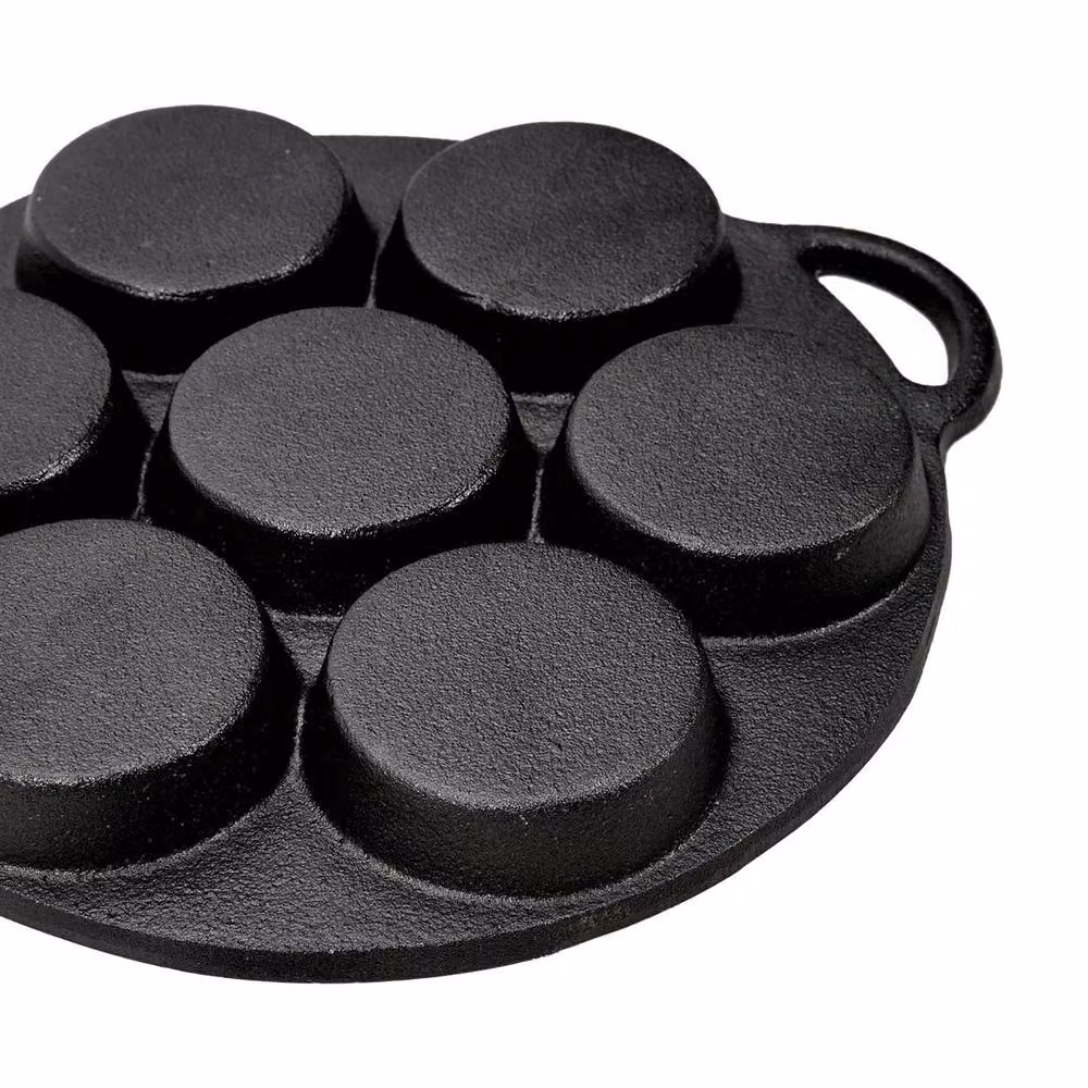 EONLION Black Cast Iron 7 Hole Mini Pancake and Crepe Pan with Double Handles, Diameter: 27 cm – 3