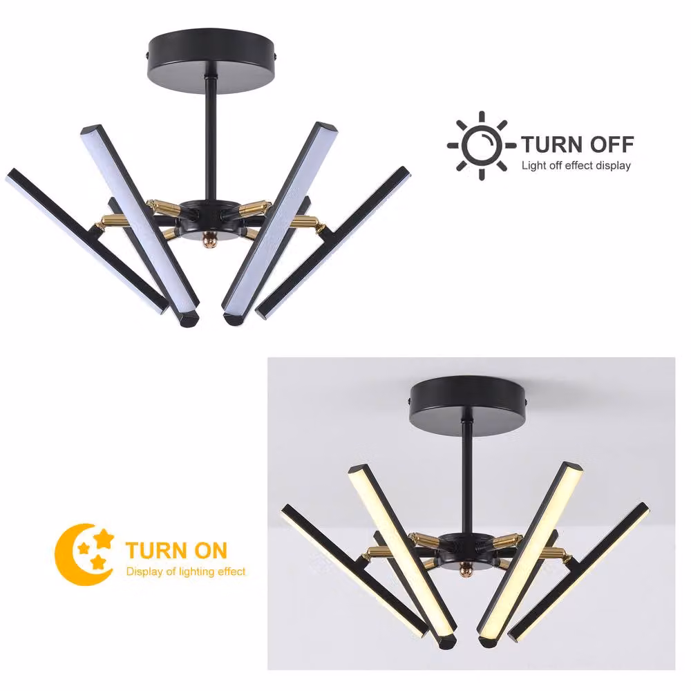 NIVOR 6 Light Sputnik LED Ceiling Chandelier in Black with Adjustable Rod and 3 Colour Settings – 2