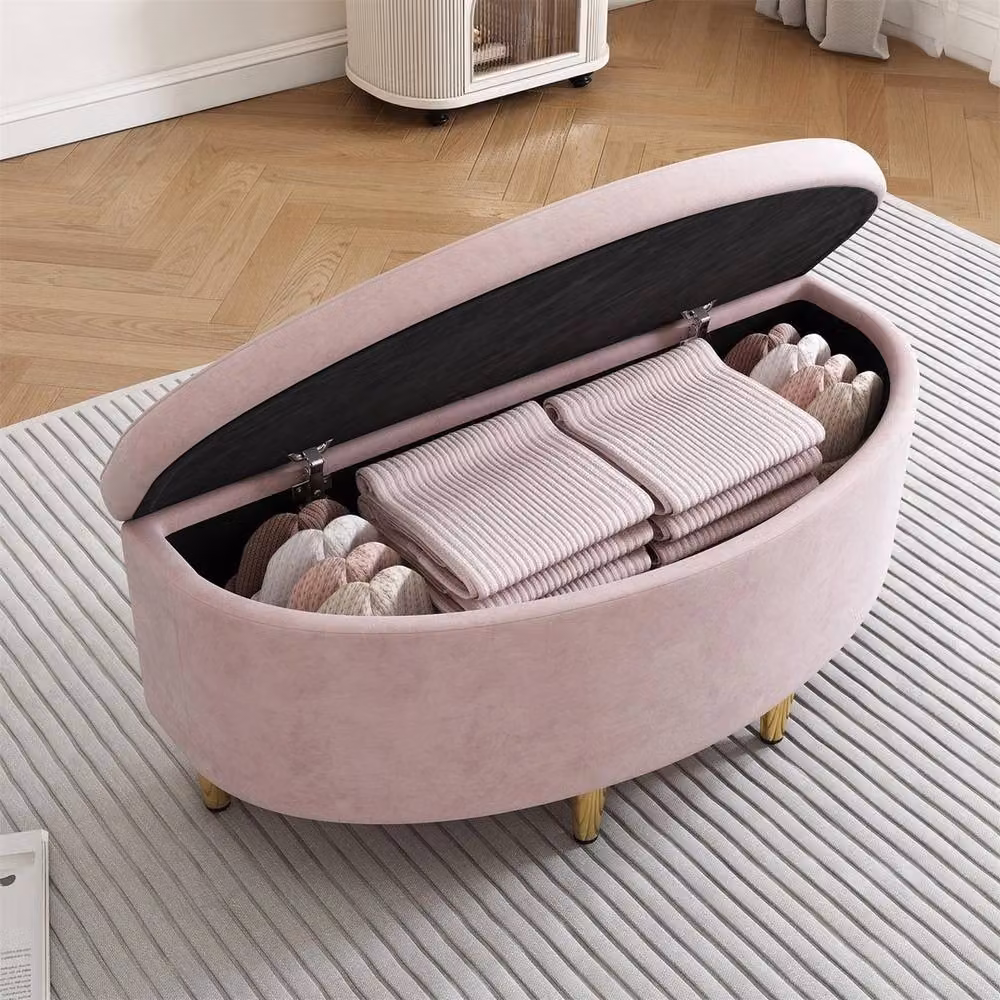 VOGREX Velvet Storage Ottoman Bench in Pink, W/D/H: 190 x 90 x 42 cm – 2