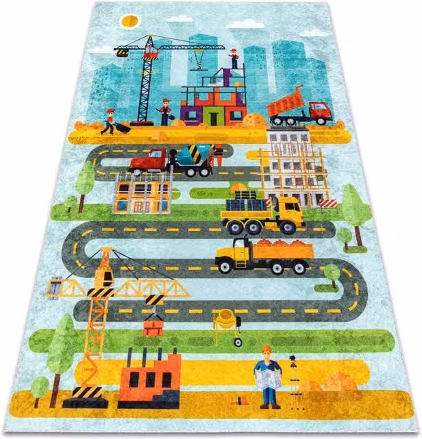 RugsX Junior Kids Motif Rug in Blue and Multicolour, W: 80 cm, L: 150 cm