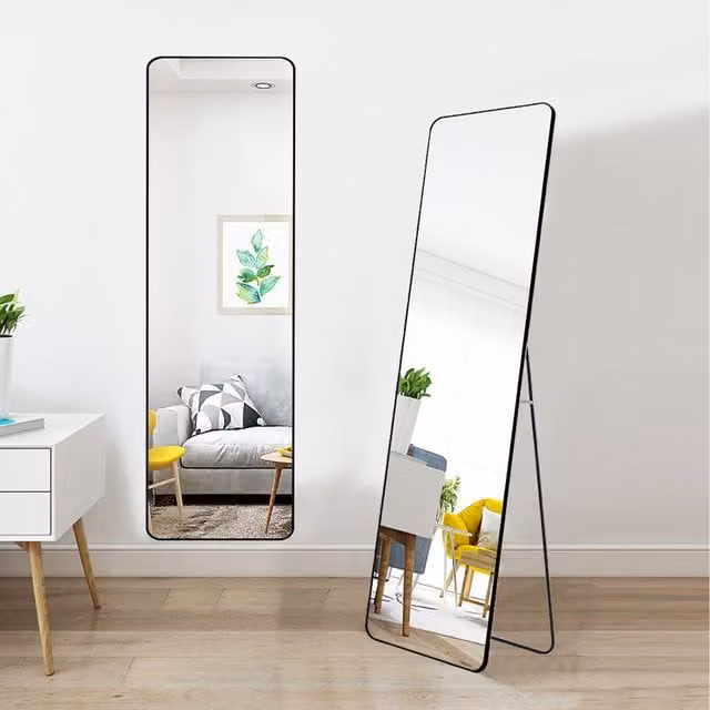 Livingandhome 2 in 1 Rectangular Metal Full-length Wall Mirror in Black, Width: 45 cm