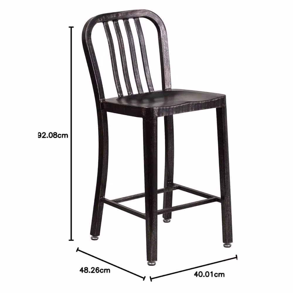 VOGREX Set of 2 Industrial Square Counter Height Stools in Black and Antique Gold – 2