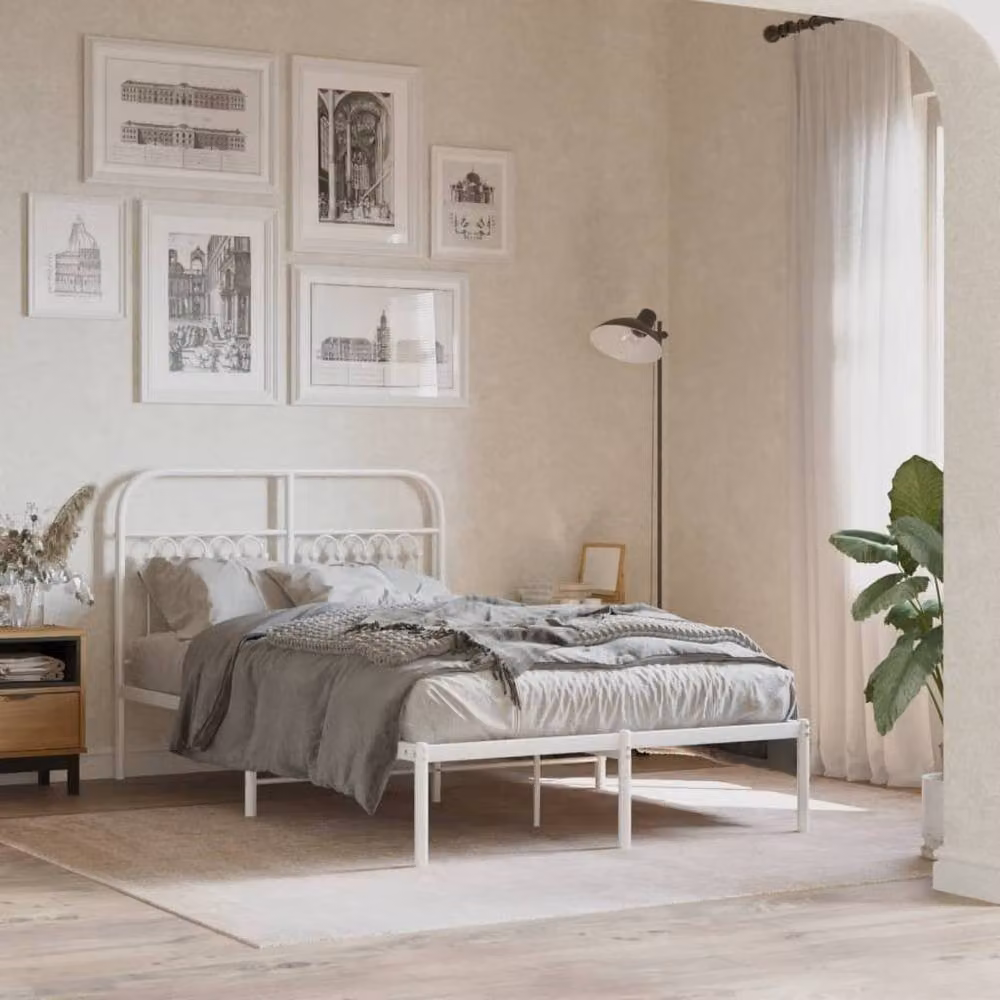 Berkfield Home Metal Bed Frame with Headboard, White, W/D/H: 120 x 200 cm – 2