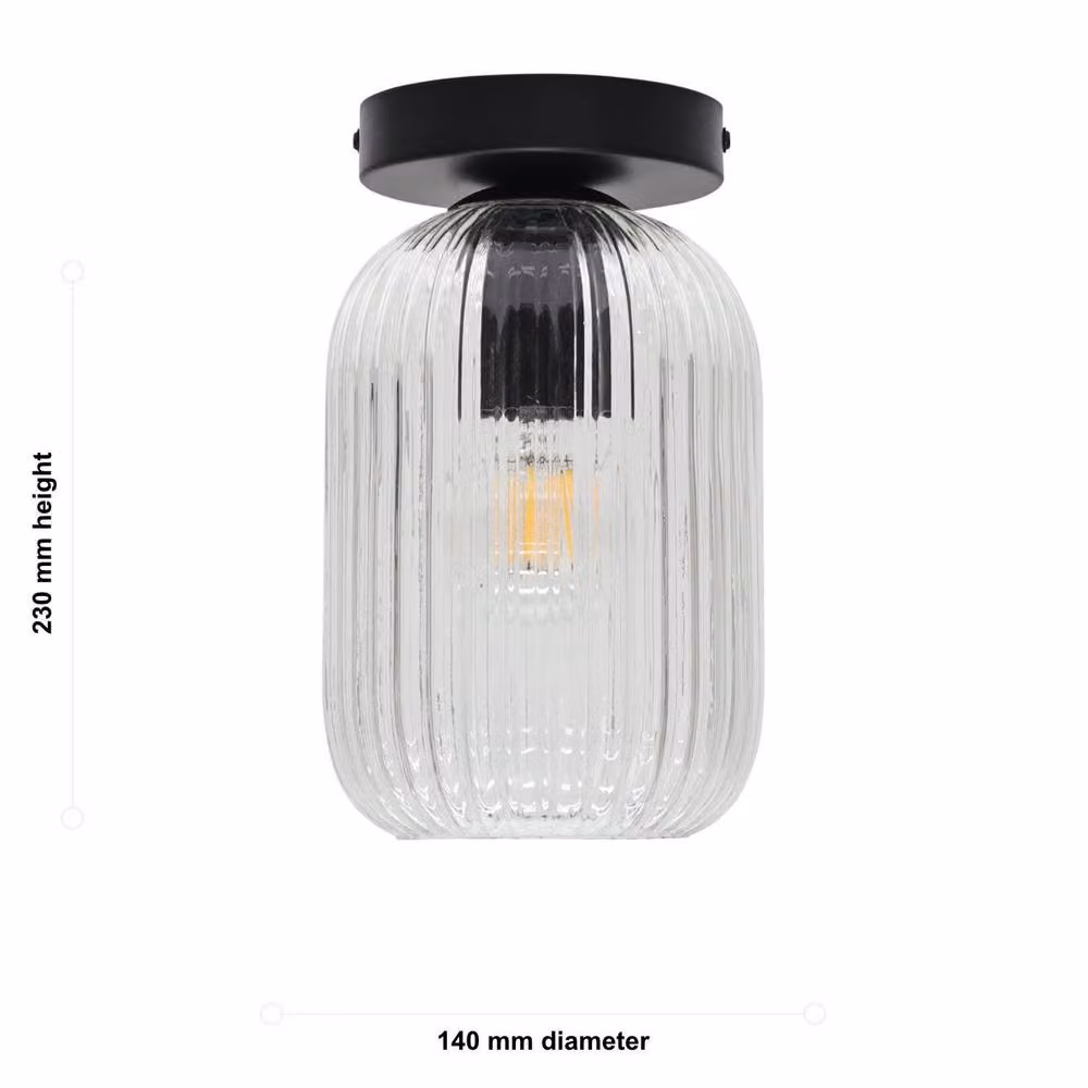 First Choice Lighting Batley Black Ceiling Light Fitting with Transparent Ribbed Glass – 3