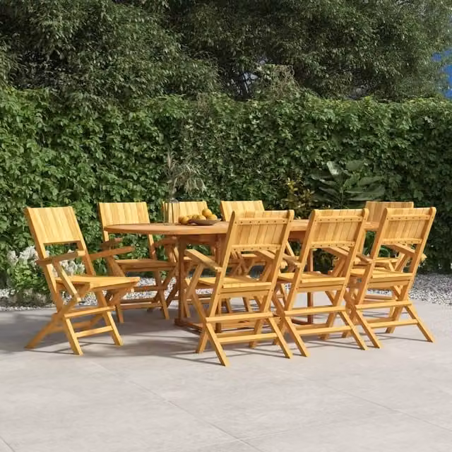 Berkfield Home Set of 8 Folding Garden Chairs in Brown Solid Teak Wood, W/D/H: 55 x 61 x 90 cm – 1