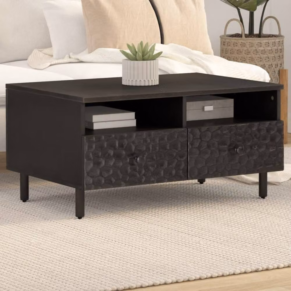 Berkfield Home Black Mango Wood Coffee Table W: 80 cm, D: 54 cm, H: 40 cm – 2