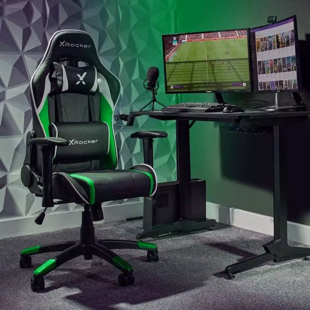 X Rocker Agility Junior Gaming Chair in Green with Synthetic Leather and Headrest