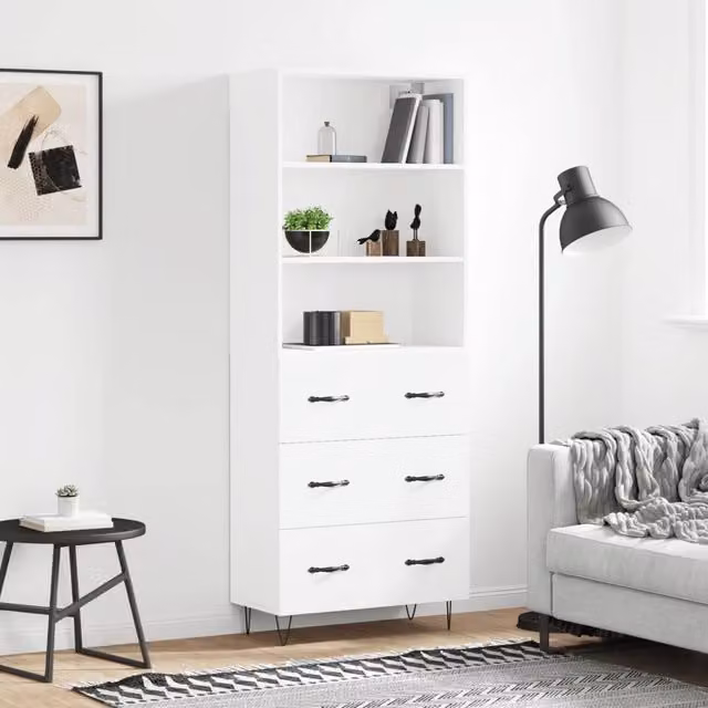 Berkfield Home Modern White Highboard in Matt Engineered Wood, W/D/H: 69.5 x 34 x 180 cm