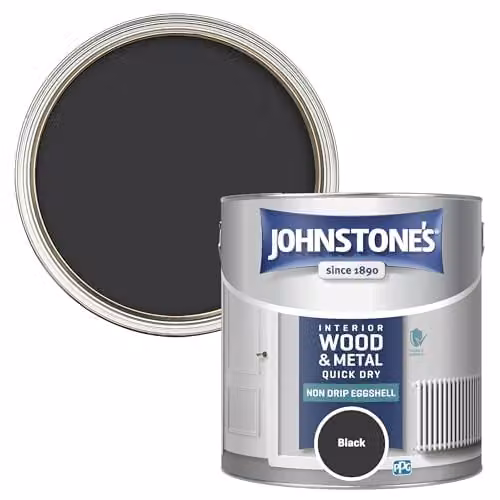 Johnstone's Quick Dry Water Based Eggshell Wood and Metal Paint, Black, 2.5l