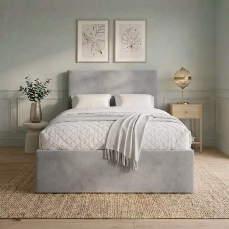 Bed Time UK Plush Divan Bed with 2 Drawers, 20" Plain Headboard and Memory Mattress in Grey, W/D/H: 90 x 190 cm