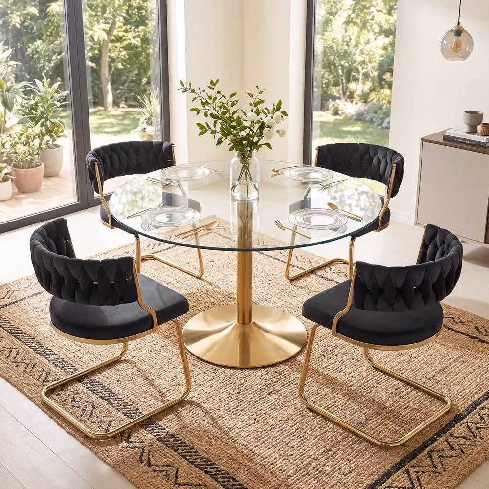 Costway Set of 2 Black Velvet Upholstered Modern Dining Chairs with Metal Cantilever Base – 7