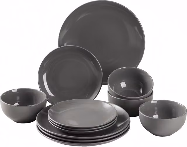 Simpa 12 Piece Grey Glazed Ceramic Stoneware Dinner Set