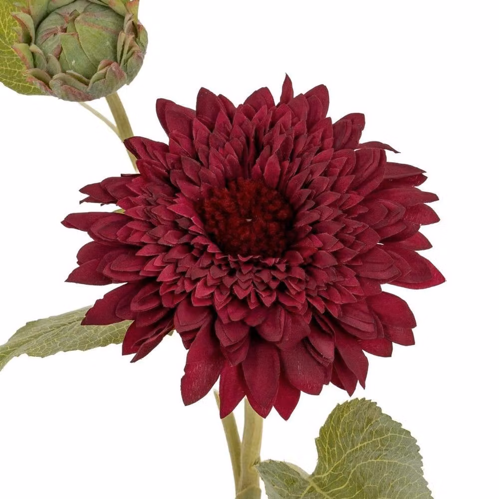 Lemon Pavilion Furniture and Decor Dahlia Burgundy Raven Stem Artificial Flower, Red and Green, H: 47 cm – 2